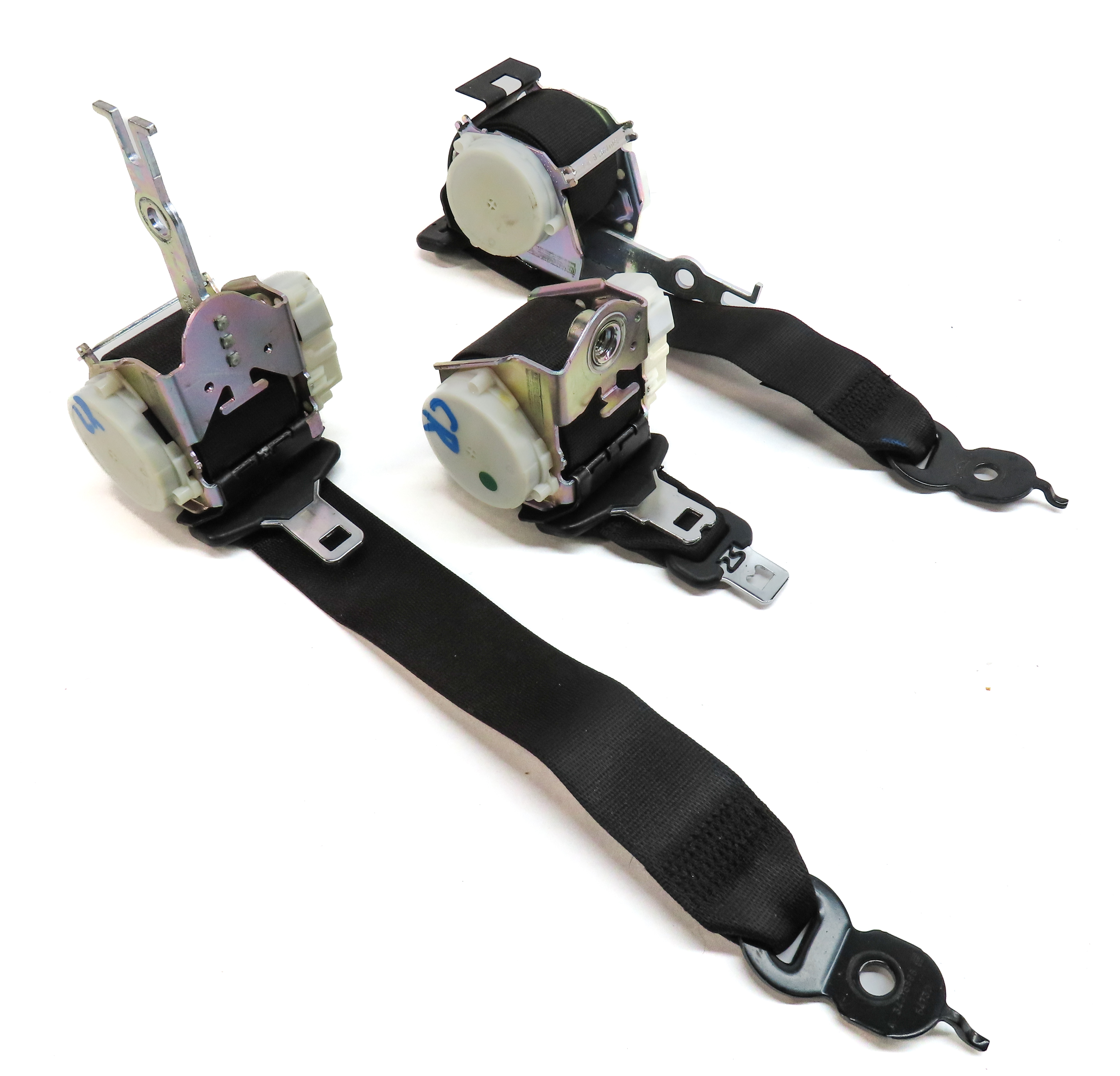 2012 BMW 550I (F10) REAR LEFT CENTER RIGHT SEAT SEATBELT RETRACTOR SET/3 (Black) — exact item pictured